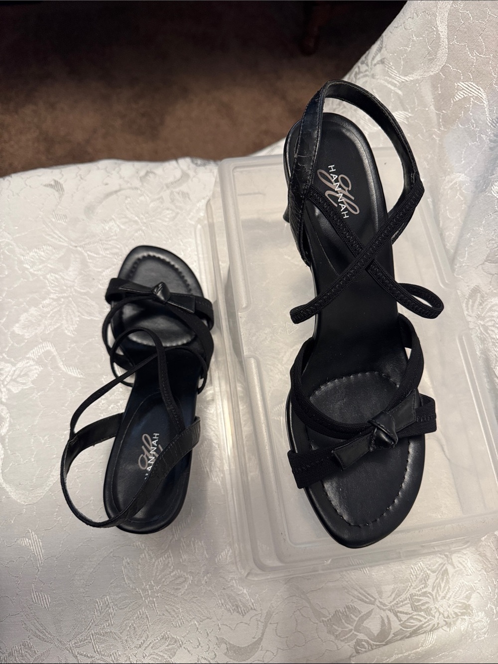 Hannah Black Strappy Bow Heeled Sandals